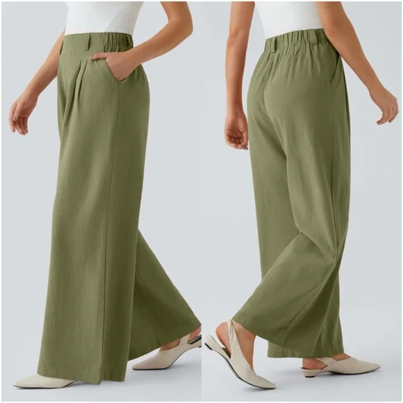 NWT Halara High Waisted Wide Leg Flowy Palazzo Casual Linen-Feel Pants - Picture 1 of 11